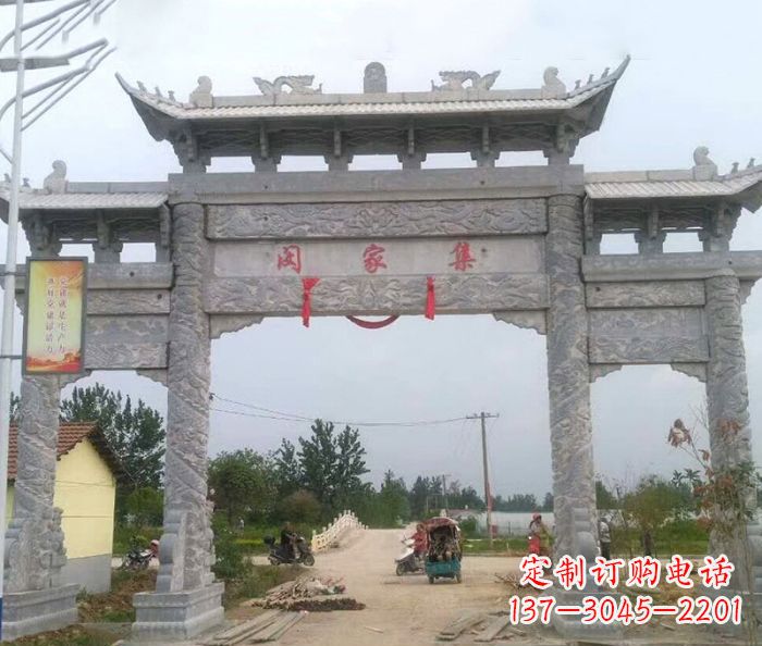 石狮精美大理石三门牌楼雕塑