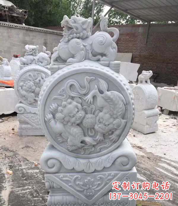 石狮大理石狮子抱鼓石雕塑