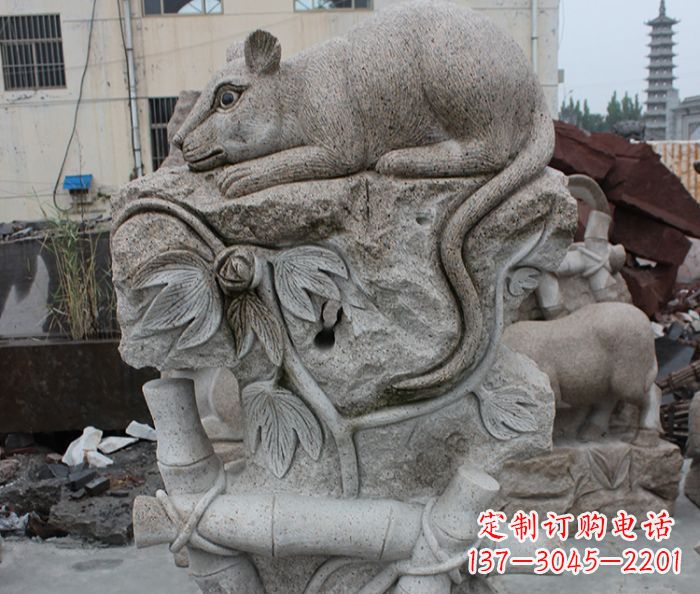 石狮大理石生肖鼠石雕