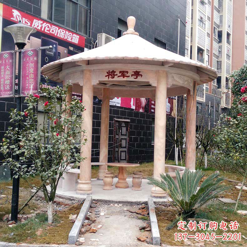 石狮精美大理石凉亭雕塑