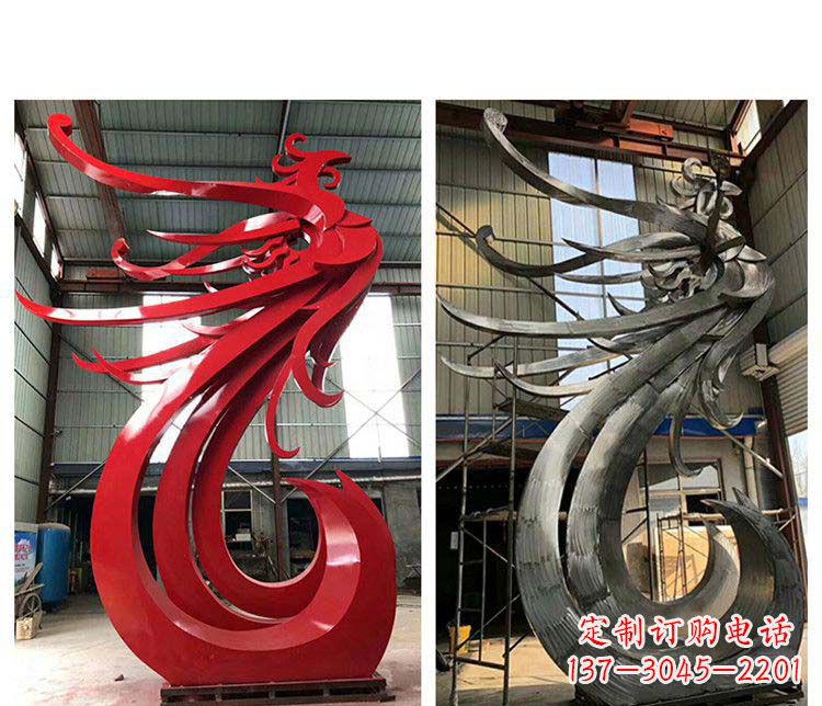 石狮优雅凤凰不锈钢摆件雕塑