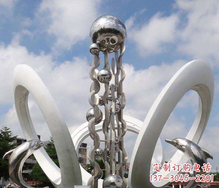 石狮精致不锈钢海豚雕塑