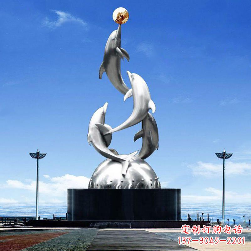 石狮引领潮流的不锈钢海豚雕塑