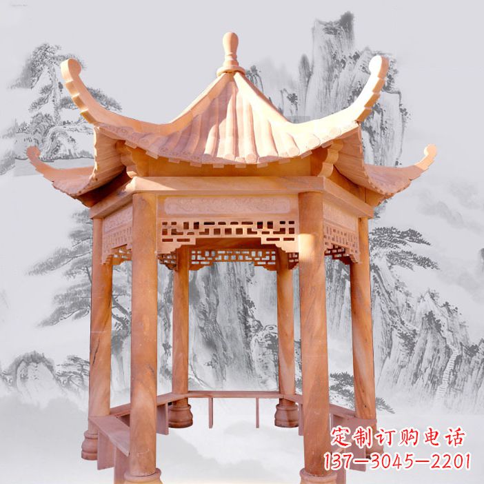 石狮优雅大理石雕刻凉亭