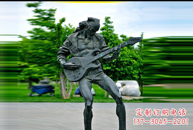 石狮铜雕吉他景观雕塑