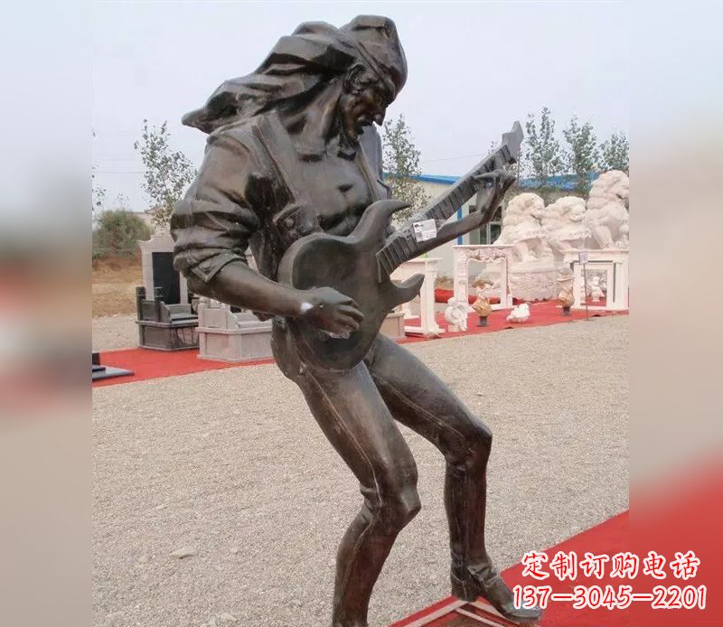 石狮弹吉他广场小品人物铜雕