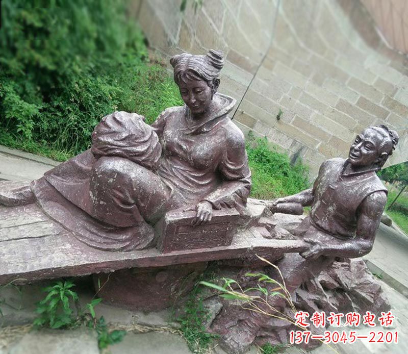 石狮独轮车推媳妇的古人铜雕