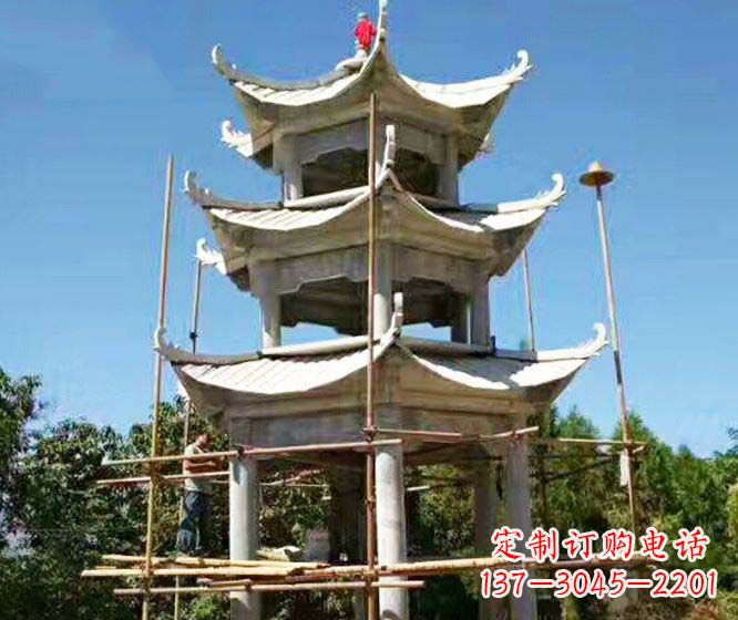 石狮多层仿古凉亭石雕