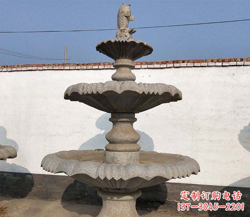 石狮多层石质喷泉雕塑