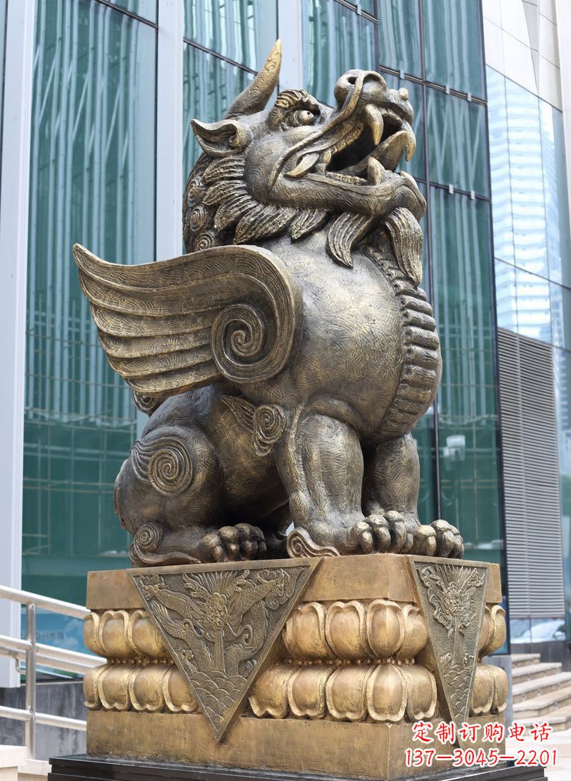 石狮精美独角兽铜雕