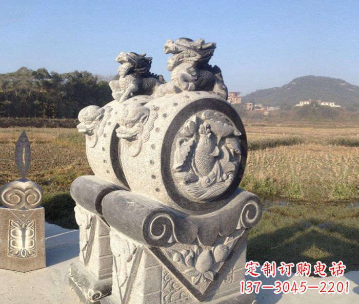 石狮仿古抱鼓石镇宅石门墩 (4)
