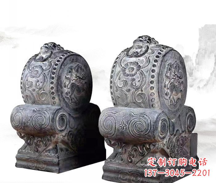 石狮仿古抱鼓石镇宅石门墩 (3)