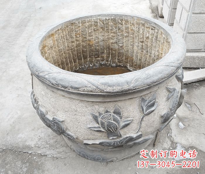 石狮仿古荷花鲤鱼雕塑石水缸