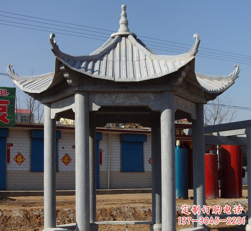 石狮仿古六角凉亭石雕 (6)
