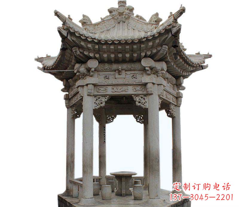 石狮仿古六角凉亭石雕
