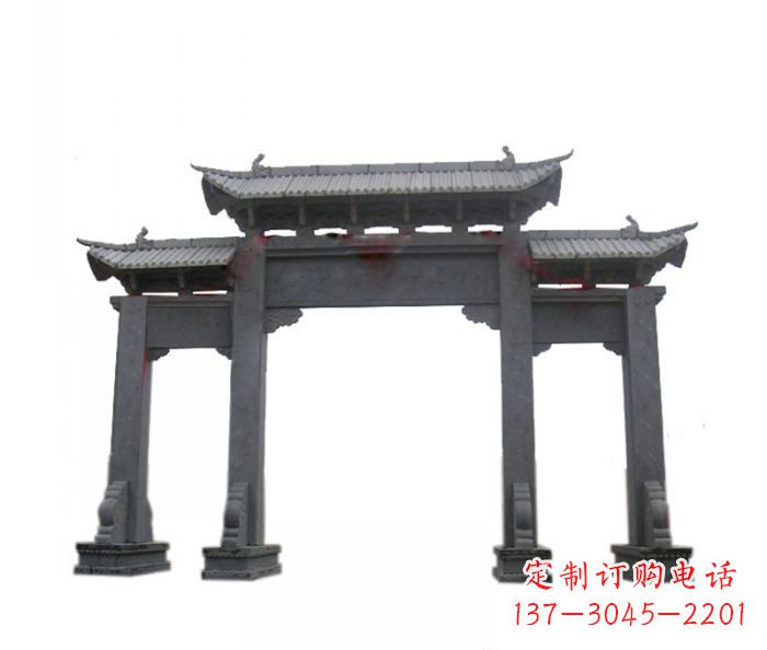 石狮仿古三门牌坊石雕 (7)