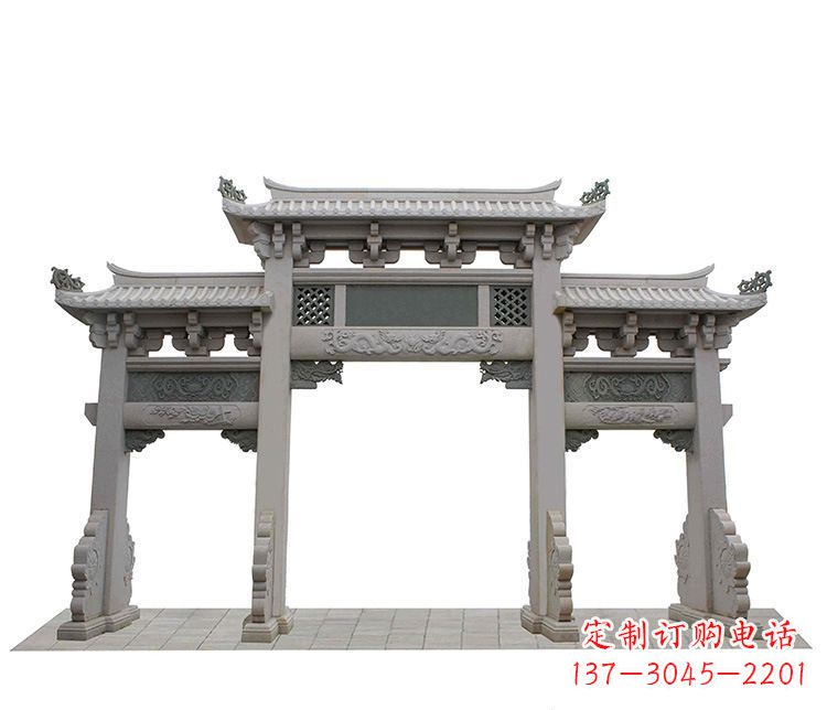 石狮仿古三门石牌坊石雕