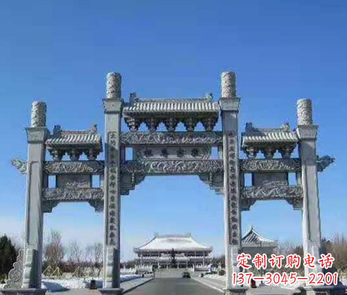 石狮仿古三门石牌坊 (2)