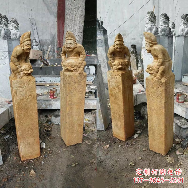石狮经典仿古拴马桩雕塑