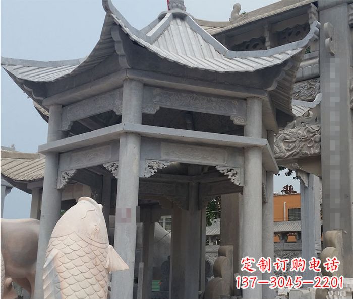 石狮精美仿古双层石雕凉亭