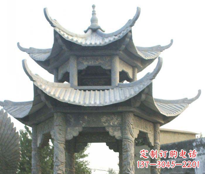 石狮仿古双层石雕凉亭