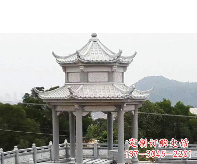 石狮仿古双层石雕凉亭