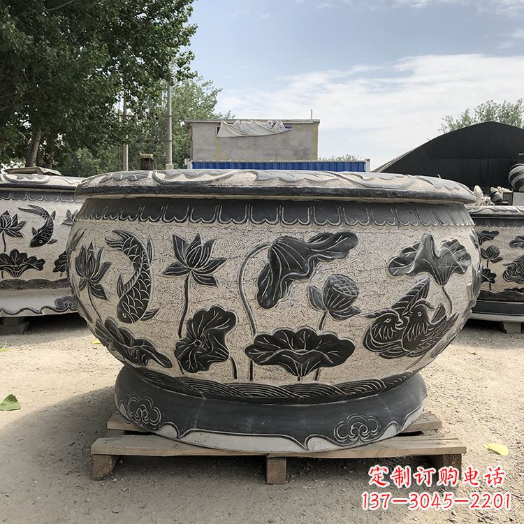 石狮精美仿古花盆雕塑