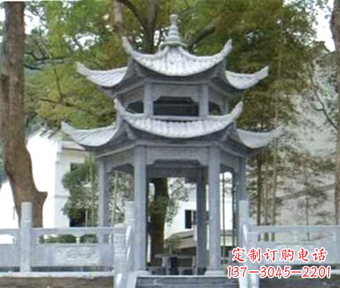 石狮仿古园林双层石雕凉亭
