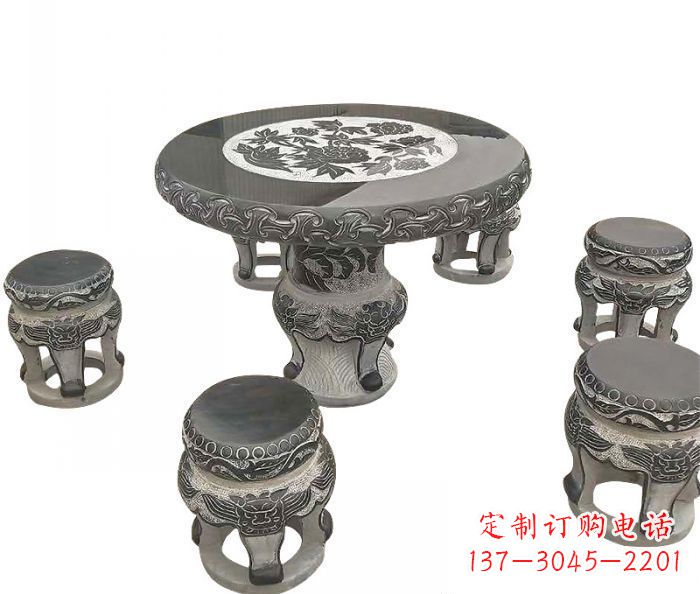 石狮仿古圆形石桌凳