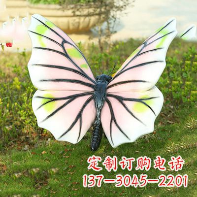 石狮浅粉白色仿真蝴蝶雕塑