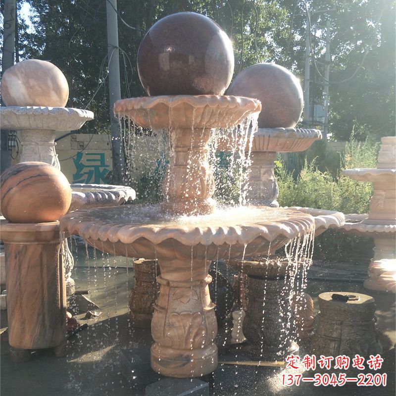 石狮福气无限,风水球石雕塑