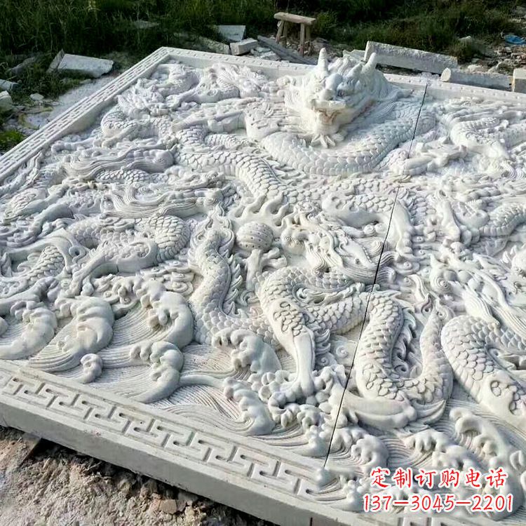 石狮高浮雕龙纹建筑浮雕
