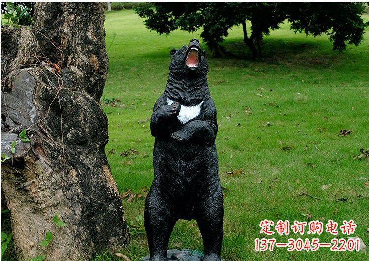 石狮公园风情玻璃钢仿真黑熊雕塑