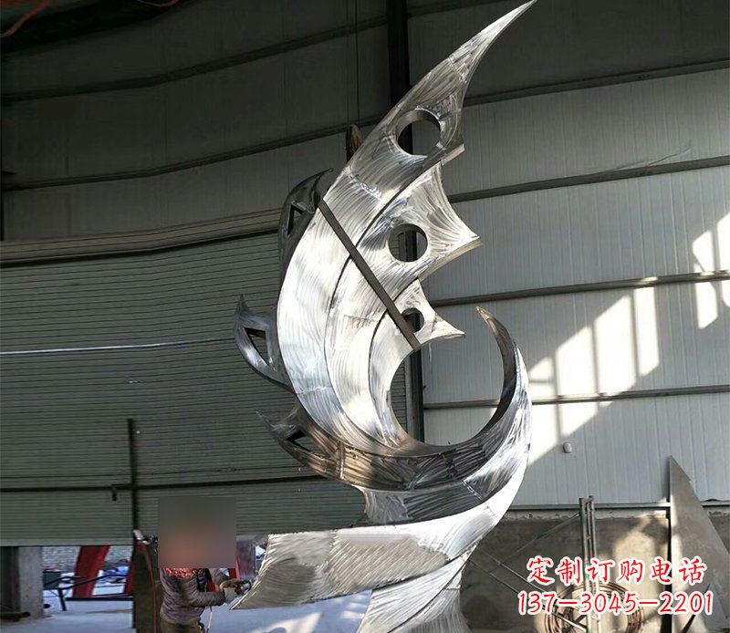 石狮公园不锈钢抽象凤凰景观雕塑 (3)