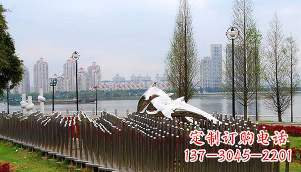 石狮动物主题不锈钢海豚雕塑