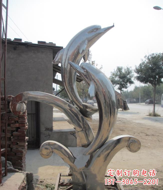 石狮倾情展示——室外可靠不锈钢海豚雕塑