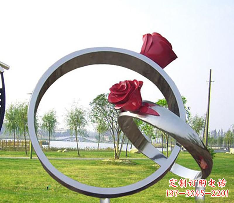 石狮不锈钢景观婚戒雕塑