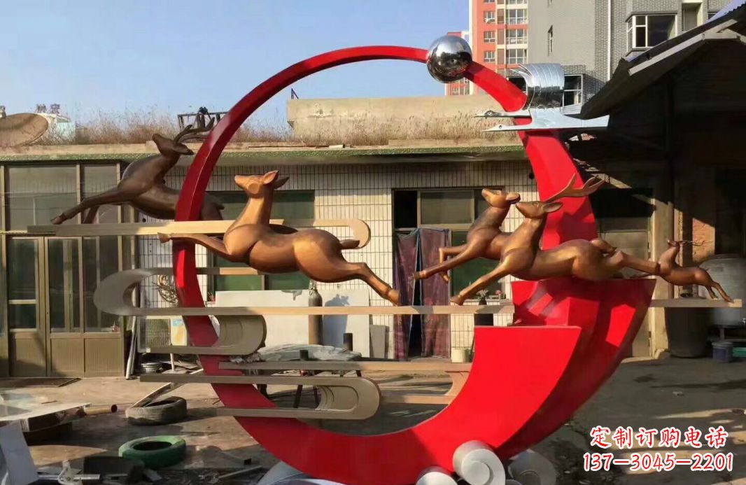 石狮高端不锈钢梅花鹿雕塑