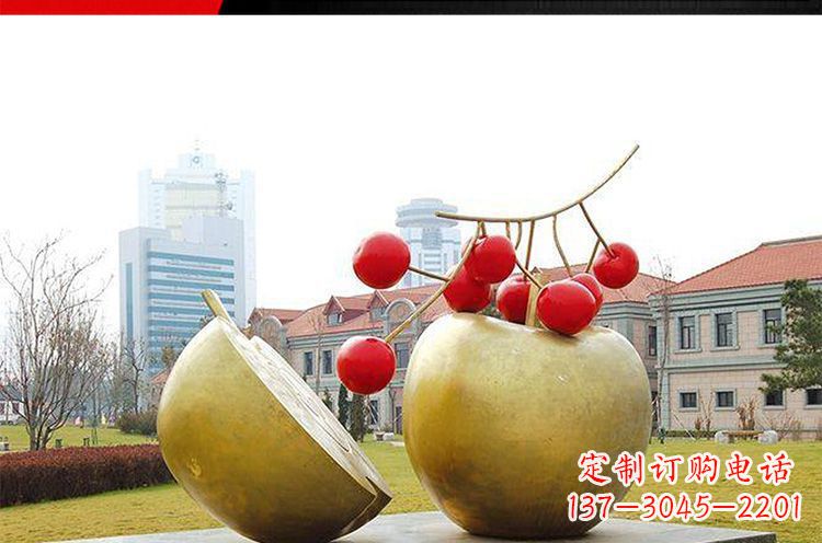 石狮公园不锈钢苹果樱桃雕塑