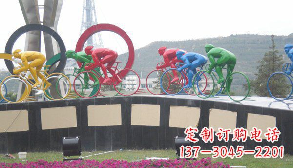 石狮品味传统,扬帆未来——不锈钢骑自行车雕塑