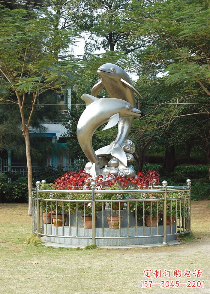 石狮不锈钢踏浪海豚雕塑