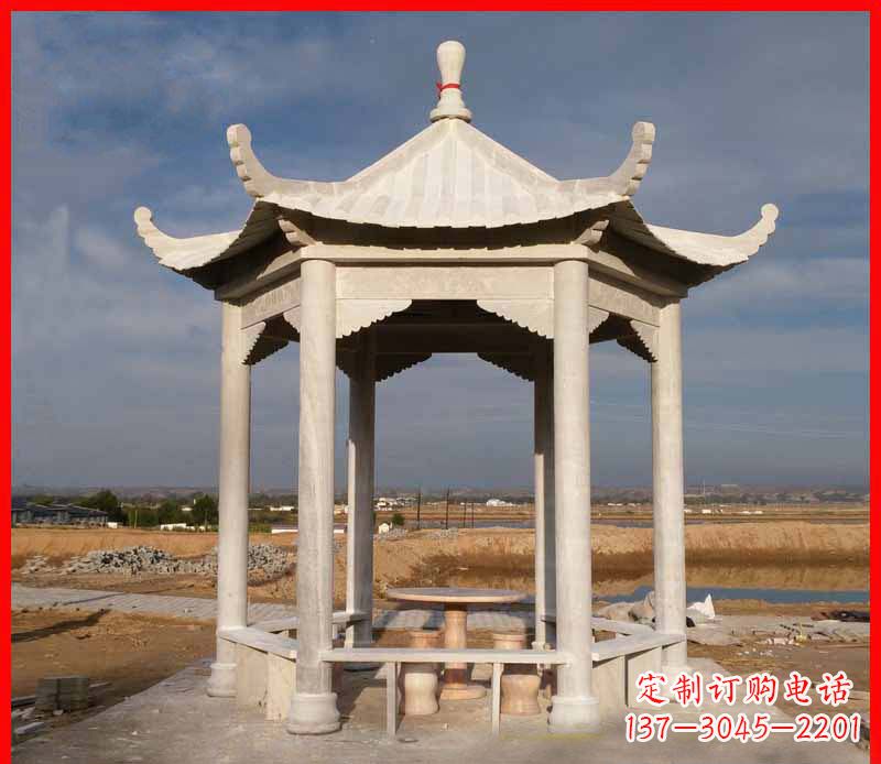 石狮公园大理石六角石雕凉亭 (2)