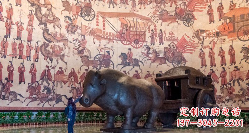 石狮传统风格铜河马拉车景观雕塑