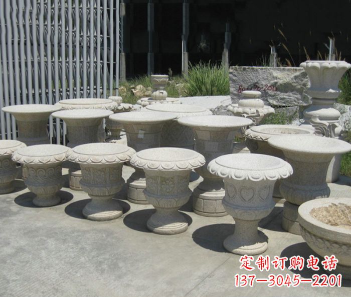 石狮大理石花盆石雕艺术品