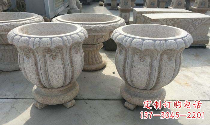 石狮优雅大理石花盆雕塑