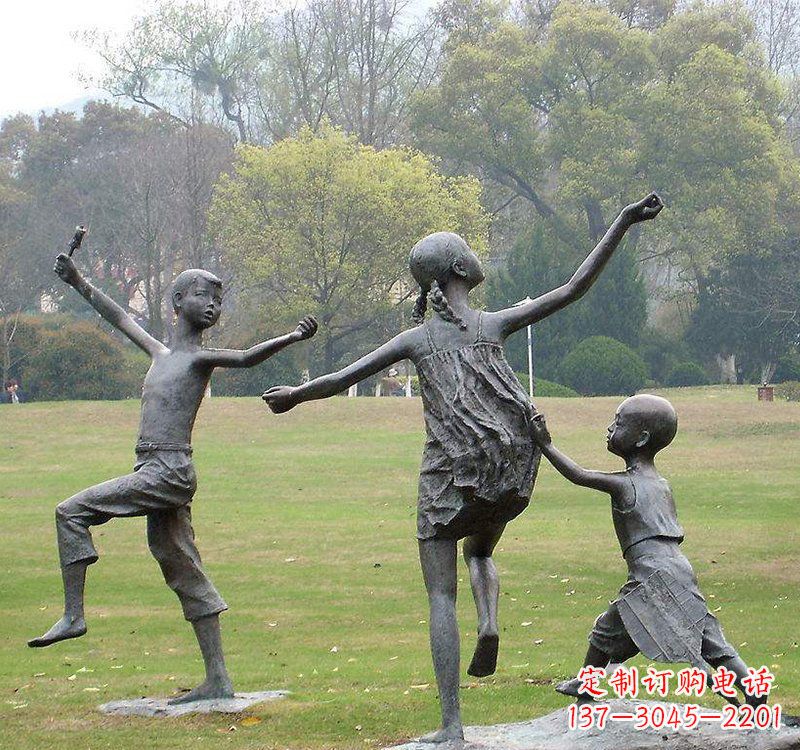 石狮公园人物放风筝的儿童铜雕