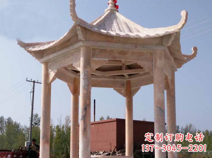 石狮红六角凉亭雕塑