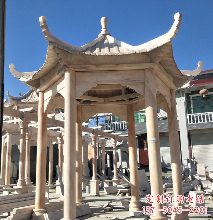 石狮公园晚霞红凉亭雕塑