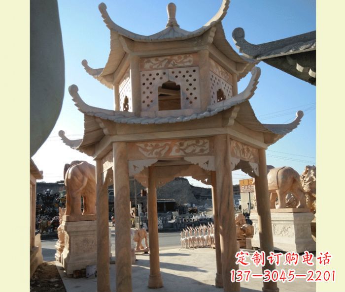 石狮中式双层石雕凉亭