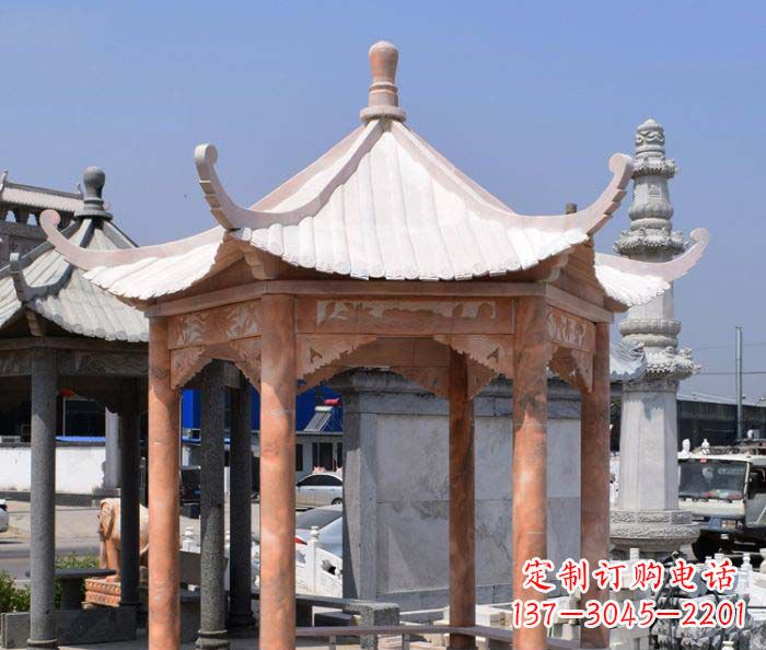 石狮中领雕塑设计凉亭雕塑,清新简约添美感